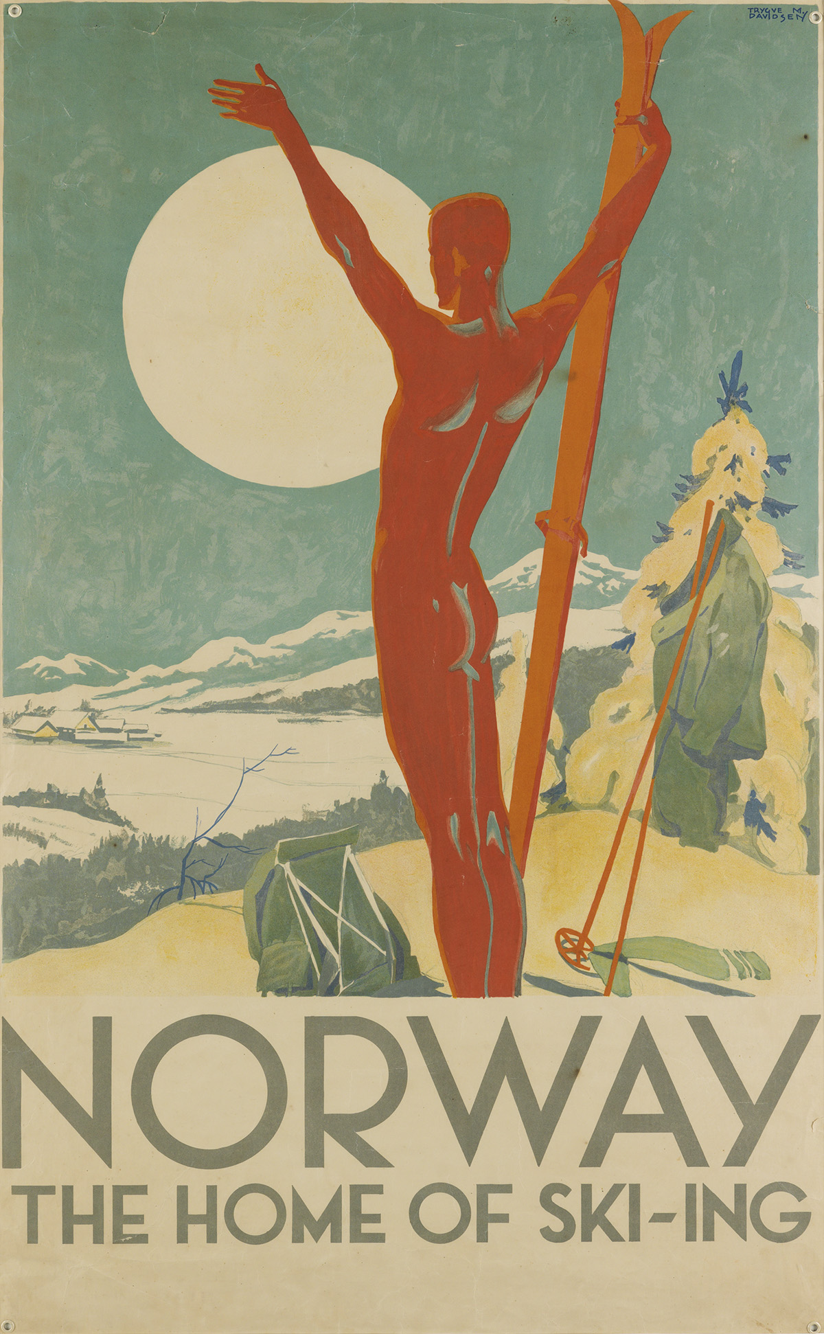 TRYGVE M. DAVIDSEN (1895-1978). NORWAY / THE HOME OF SKI - ING. Circa 1926. 38x23 inches, 97x60 cm. [Hagen & Kornmann, Oslo.]